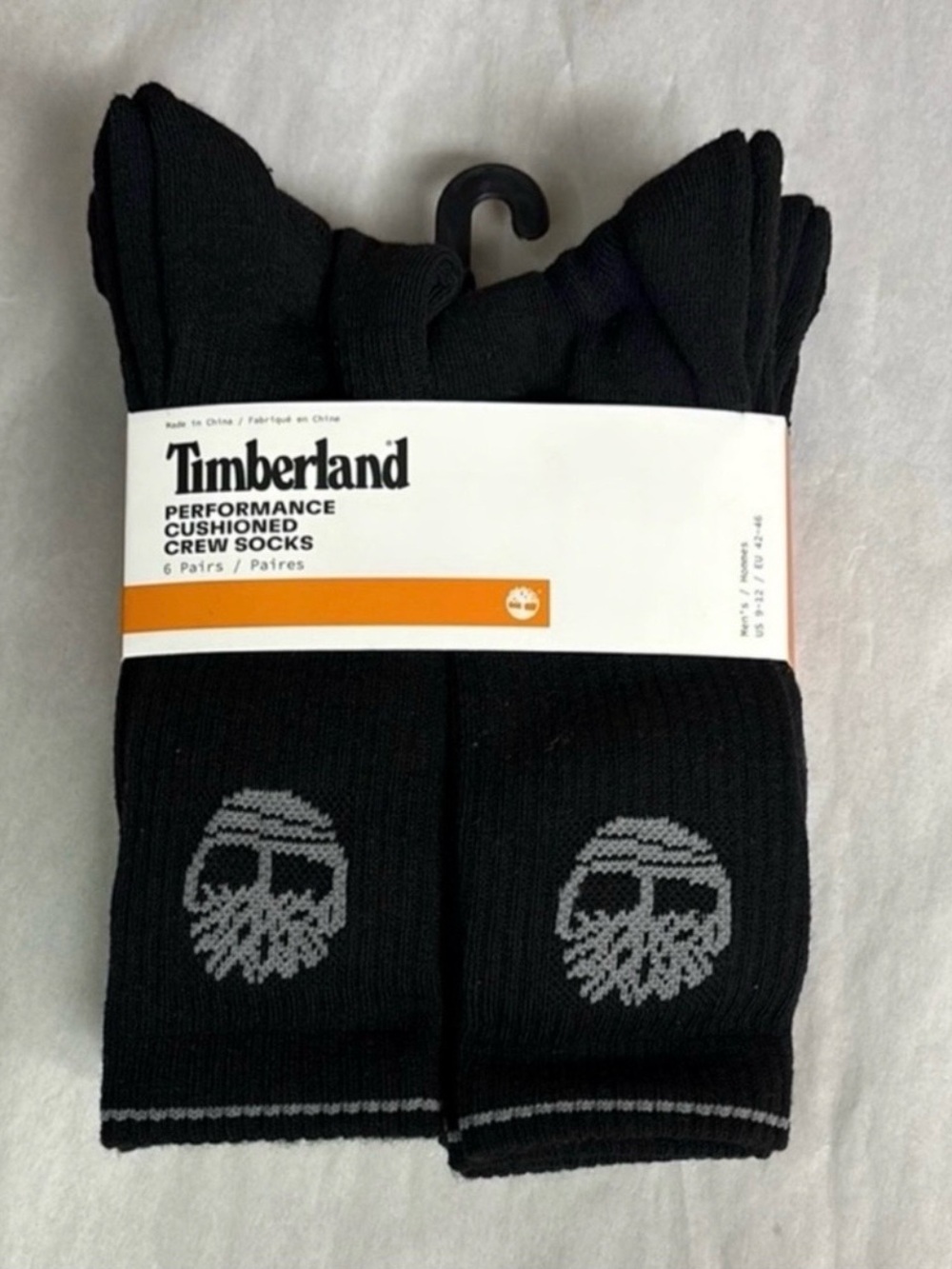 New Timberland Socks 6 Pair Men’s Black Performance Cushioned Crew Casual Socks